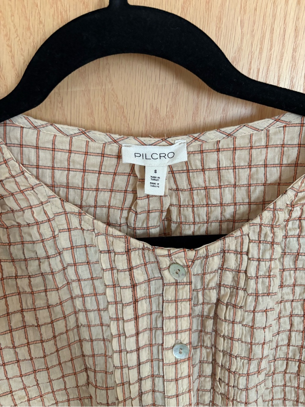 Pilcro Beige Dress with Brown Windowpane Check - Picture 2 of 6